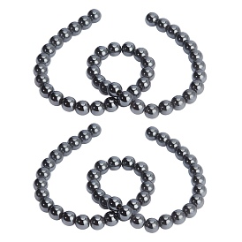 Round Non-magnetic Synthetic Hematite Beads Strands, Grade AA, Black
