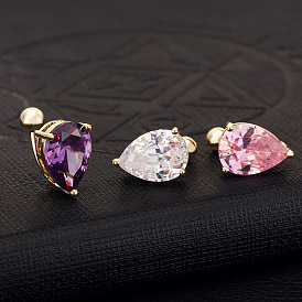 Каплевидная форма 316l хирургическая нержавеющая сталь, инкрустированная кубическим цирконием, изогнутая штанга для пупка, золотые