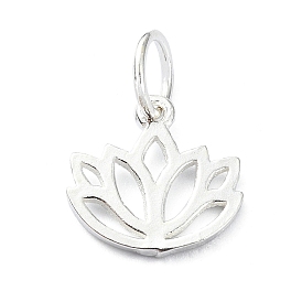 925 Sterling Silver Charms, Lotus Flower, with Jump Rings & 925 Stamp