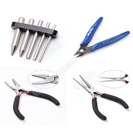 Pince à bijoux en acier au carbone pour fournitures de fabrication de bijoux, pince à becs longs et pinces à becs plats et coupe-fil, avec tiges rondes en acier inoxydable