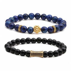 Ensemble de bracelets de perles à tête de lion bleu turquoise, bijoux à la mode pour femmes