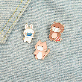 Cute Cartoon Animal Brooch Pin with Mask for Clothes - Rabbit and Cat Design