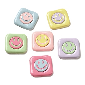 Opaque Resin Decoden Cabochons, Square with Smiling Face