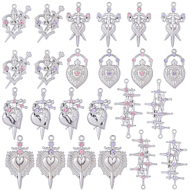 24шт 12 стили подвески со стразами из сплава, ссылки на крестиковые сердца, разнообразные