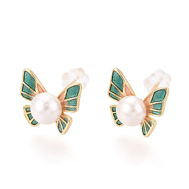 Серьги-гвоздики из натурального жемчуга из латуни, бабочка