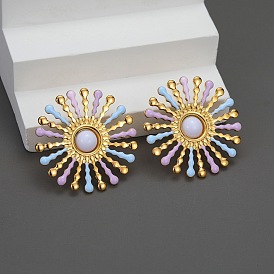 304 серьги-гвоздики из нержавеющей стали для женщин, цветок, с эмалью и смолой