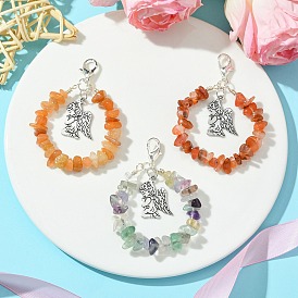 Подвеска с ангельской тематикой из натурального красного агата/красного авантюрина/флюоритовой крошки, с застежками-карабинами из цинкового сплава и подвесками