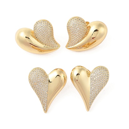 Серьги-гвоздики из латуни с микро-паве из прозрачного кубического циркония для женщин, без кадмия и без свинца, долговечный, сердце