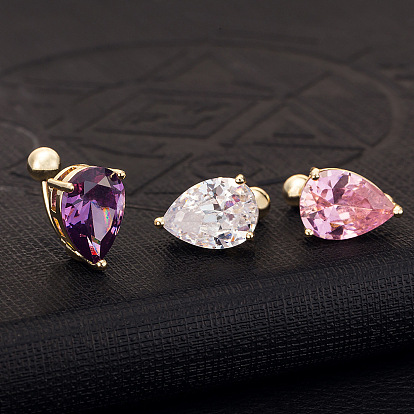 Каплевидная форма 316l хирургическая нержавеющая сталь, инкрустированная кубическим цирконием, изогнутая штанга для пупка, золотые