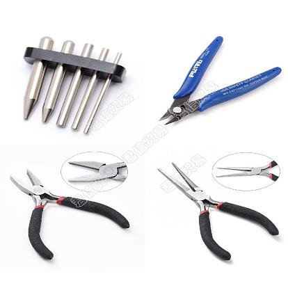 Pince à bijoux en acier au carbone pour fournitures de fabrication de bijoux, pince à becs longs et pinces à becs plats et coupe-fil, avec tiges rondes en acier inoxydable