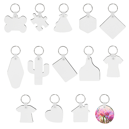 Сублимационные двусторонние пустые брелки из мдф, с фигурными подвесками из твердой древесины и железными брелоками для ключей