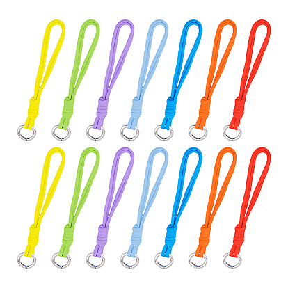 14pcs 7 couleurs polyester et spandex cordons cordes pendentifs décorations, avec anneaux de ressort en alliage de zinc