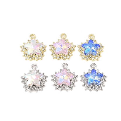 Rack Plating Alloy with Rhinestone Pendants, Star, Platinum/Golden