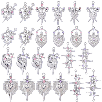 24шт 12 стили подвески со стразами из сплава, ссылки на крестиковые сердца, разнообразные