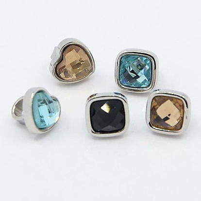 304 Stainless Steel Heart and Square Slide Charms, with Glass Cabochons