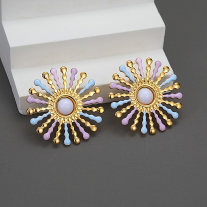 304 серьги-гвоздики из нержавеющей стали для женщин, цветок, с эмалью и смолой