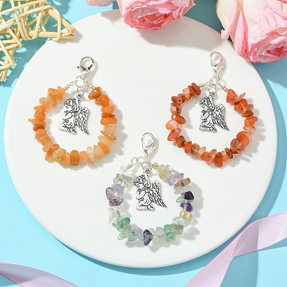 Подвеска с ангельской тематикой из натурального красного агата/красного авантюрина/флюоритовой крошки, с застежками-карабинами из цинкового сплава и подвесками