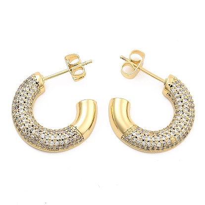 Brass Pave Clear Cubic Zirconia Stud Earrings, Toroidal