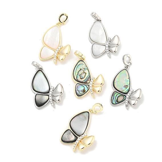 Латунные микропаве прозрачные подвески с фианитом, без кадмия, без никеля и без свинца, с оболочкой, бабочки прелести