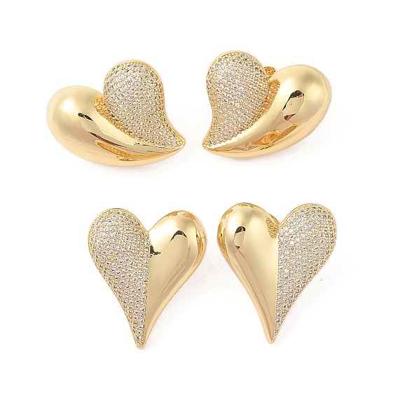 Серьги-гвоздики из латуни с микро-паве из прозрачного кубического циркония для женщин, без кадмия и без свинца, долговечный, сердце