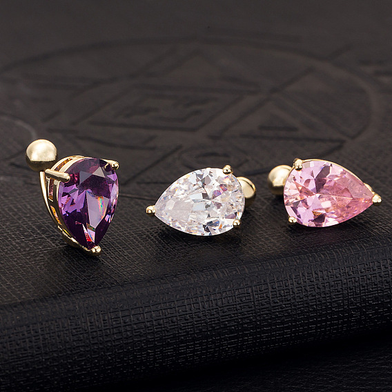 Каплевидная форма 316l хирургическая нержавеющая сталь, инкрустированная кубическим цирконием, изогнутая штанга для пупка, золотые