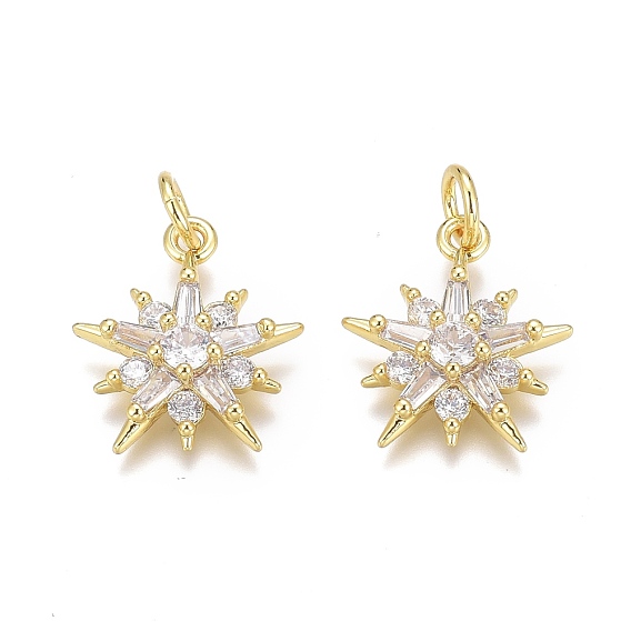 Латунные микропаве прозрачные подвески с фианитом, долговечный, с прыжковых колец, звезда