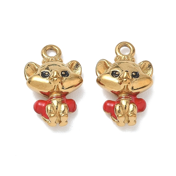304 Stainless Steel Enamel Pendants, Cat Shape Charms, Ion Plating(IP)
