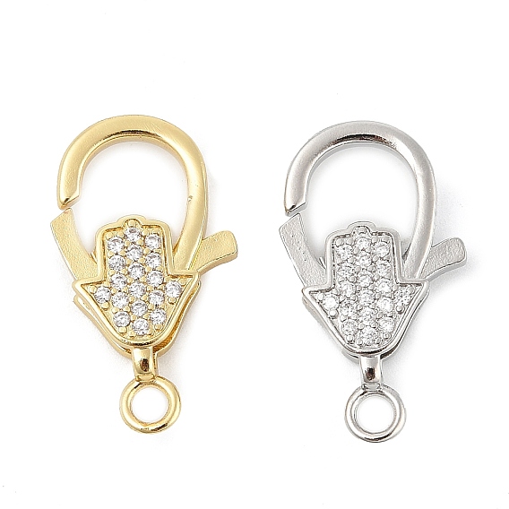 Латунный микро pave прозрачный кубический цирконий лобстер, стойки покрытие, долговечный, без кадмия и без свинца, хамса рука