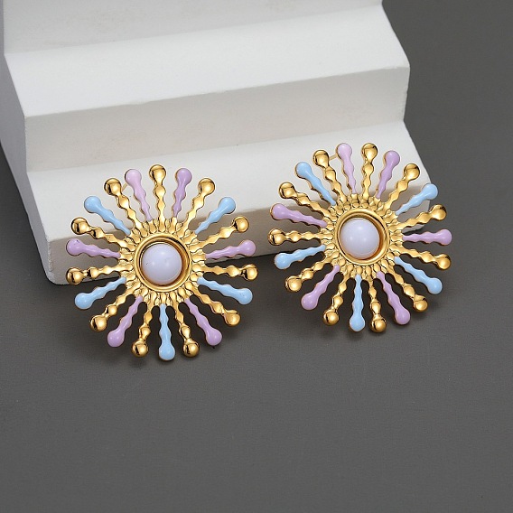 304 серьги-гвоздики из нержавеющей стали для женщин, цветок, с эмалью и смолой