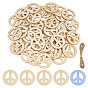 120Pcs Wood Big Pendants, with Jute Cord, Peace Sign