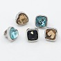 304 Stainless Steel Heart and Square Slide Charms, with Glass Cabochons