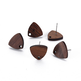 Walnut Wood Stud Earring Findings, with 304 Stainless Steel Pin, Triangle