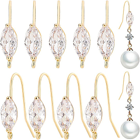 12шт. латунные крючки для сережек в форме конского глаза, с прозрачным кубическим цирконием и вертикальными петлями, без никеля 