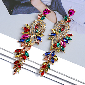 Elegant Colorful Crystal Leaf Music Note Earrings for Women