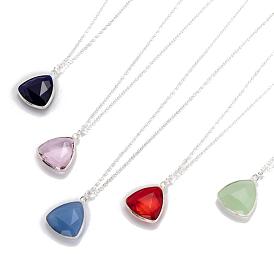 Triangle Glass Pendant Necklaces, with Brass Cable Chains and Spring Ring Clasps, with Cardboard Packing Box