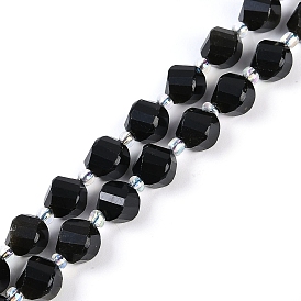 Natural Golden Sheen Obsidian Beads Strands, with Seed Beads, Faceted, Twist