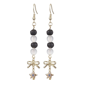 Alloy with Natural Lava Rock with Natural Selenite Dangle Earring, Star