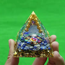Orgonite Pyramid Resin Energy Generators, Natural Lapis Lazuli Chips Inside for Home Office Desk Decoration