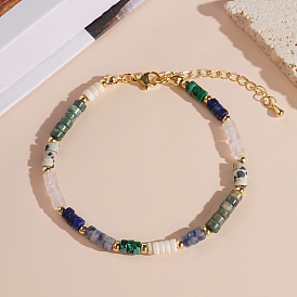 Bracelets heishi en pierres naturelles et synthétiques mélangées avec chaînes d'extrémité en acier inoxydable pour femmes