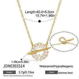 304 Colliers pendentifs en acier inoxydable sertis de zirconiums cubiques transparents en forme de fleur pour femmes