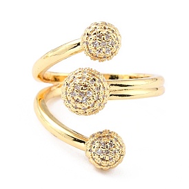 Brass Micro Pave Clear Cubic Zirconia Cuff Rings, Open Rings, Round, Real 18K Gold Plated