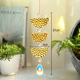 Glass Teardrop Pendant Decorations, Hanging Suncatchers, with Alloy Fan Link, for Home Garden Decorations