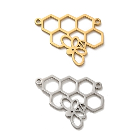 304 Stainless Steel Connector Charms, Laser Cut, Honeycomb with Bee Link