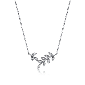 Colliers avec pendentif en forme de feuille en argent sterling et micro pavé de zircones cubiques transparentes