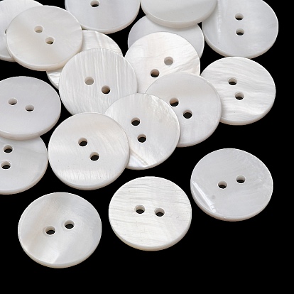 Natural Freshwater Shell Buttons, 2-Hole Flat Round