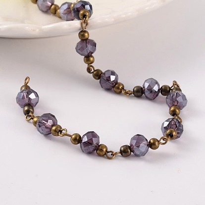 China Factory Handmade Glass Beaded Chains for Necklaces Bracelets Making,  with Antique Bronze Tone Brass Eye Pin, Unwelded, 39.3 inch, about  1m/strand, 5strands/set 39.3 inch, about 1m/strand, 5strands/set in bulk  online 