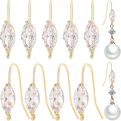 12шт. латунные крючки для сережек в форме конского глаза, с прозрачным кубическим цирконием и вертикальными петлями, без никеля 