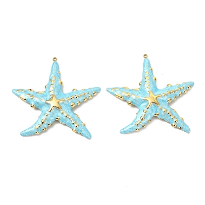 Ocean 304 Stainless Steel Enamel Big Pendants, PVD Vacuum Plating, Real 18K Gold Plated
