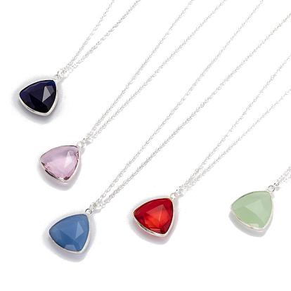 Triangle Glass Pendant Necklaces, with Brass Cable Chains and Spring Ring Clasps, with Cardboard Packing Box