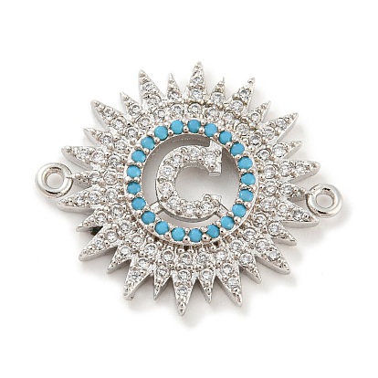 Rack Plating Brass Micro Pave Cubic Zirconia Connector Charms, Sun Links, Long-Lasting Plated, Cadmium Free & Lead Free